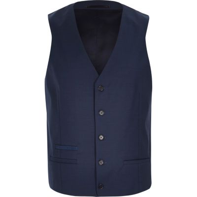 Blue wool-blend smart waistcoat